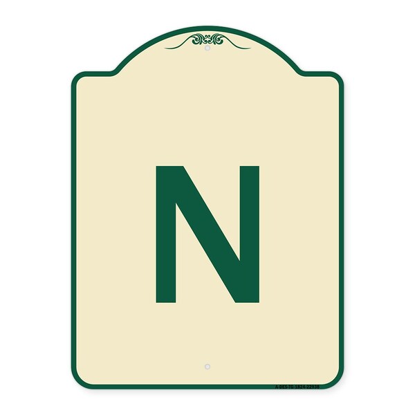 Designer Series Sign W/ Letter N, Tan & Green Heavy-Gauge Aluminum Sign, 24" x 18", TG-1824-22938